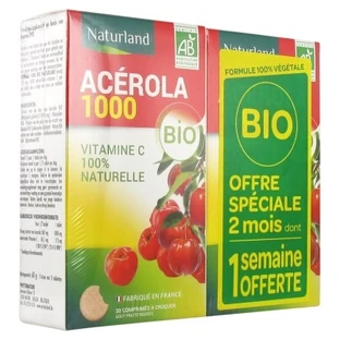 Naturland Acerola Bio 1000 Lot 2 x 30 Comprimés A Croquer