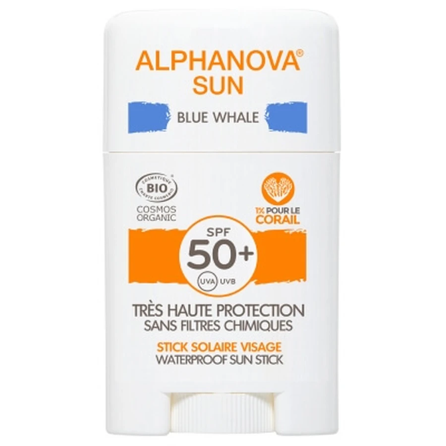 Alphanova Sun Stick para el rostro, Ballena azul, SPF 50+, ecológico, 12 g