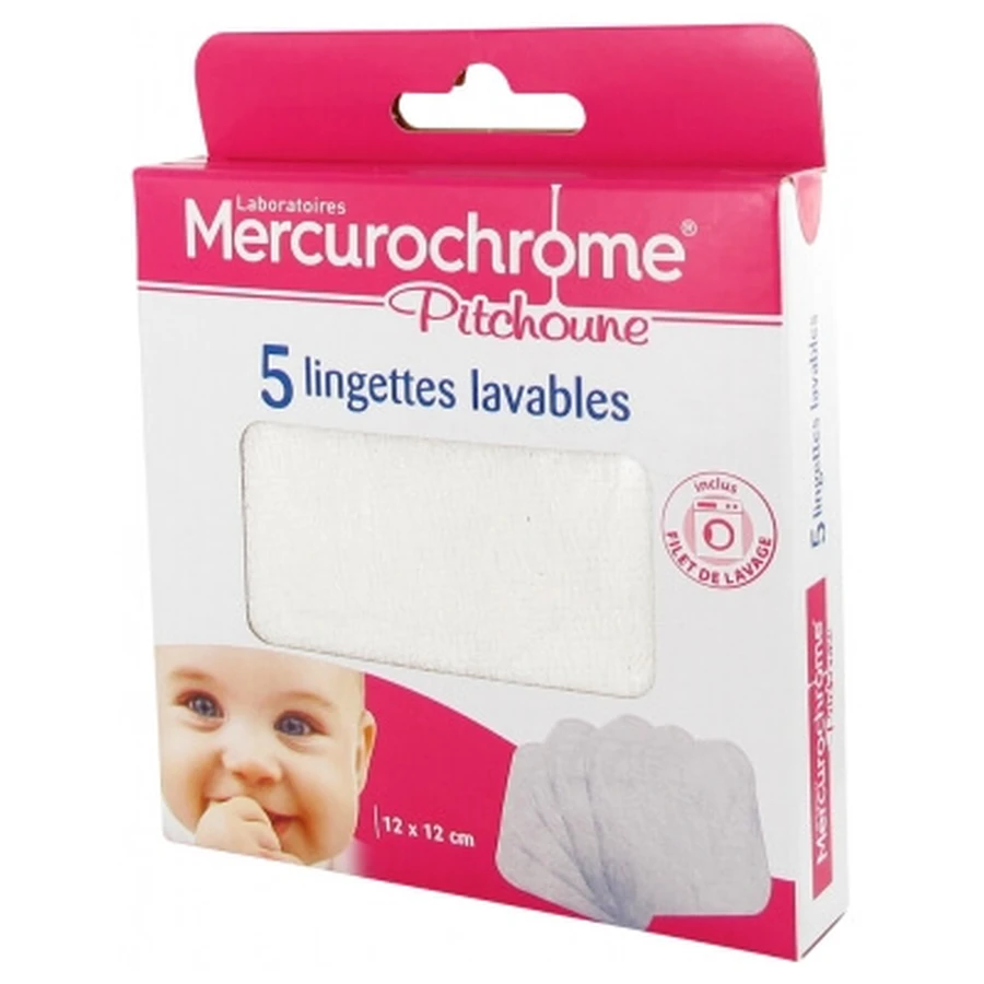 Mercurochrome Pitchoune Reusable Wipes, 12 x 12 cm, 5 Wipes