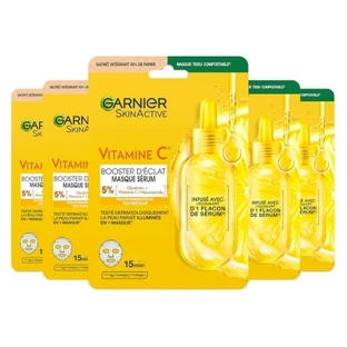 Garnier SkinActive Vitamine C-serummasker voor een stralende huid, verpakking van 5 stuks à 28 ml