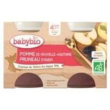 Babybio Manzana y ciruela pasa, a partir de los 4 meses, ecológico, 2 tarros de 130 g cada uno