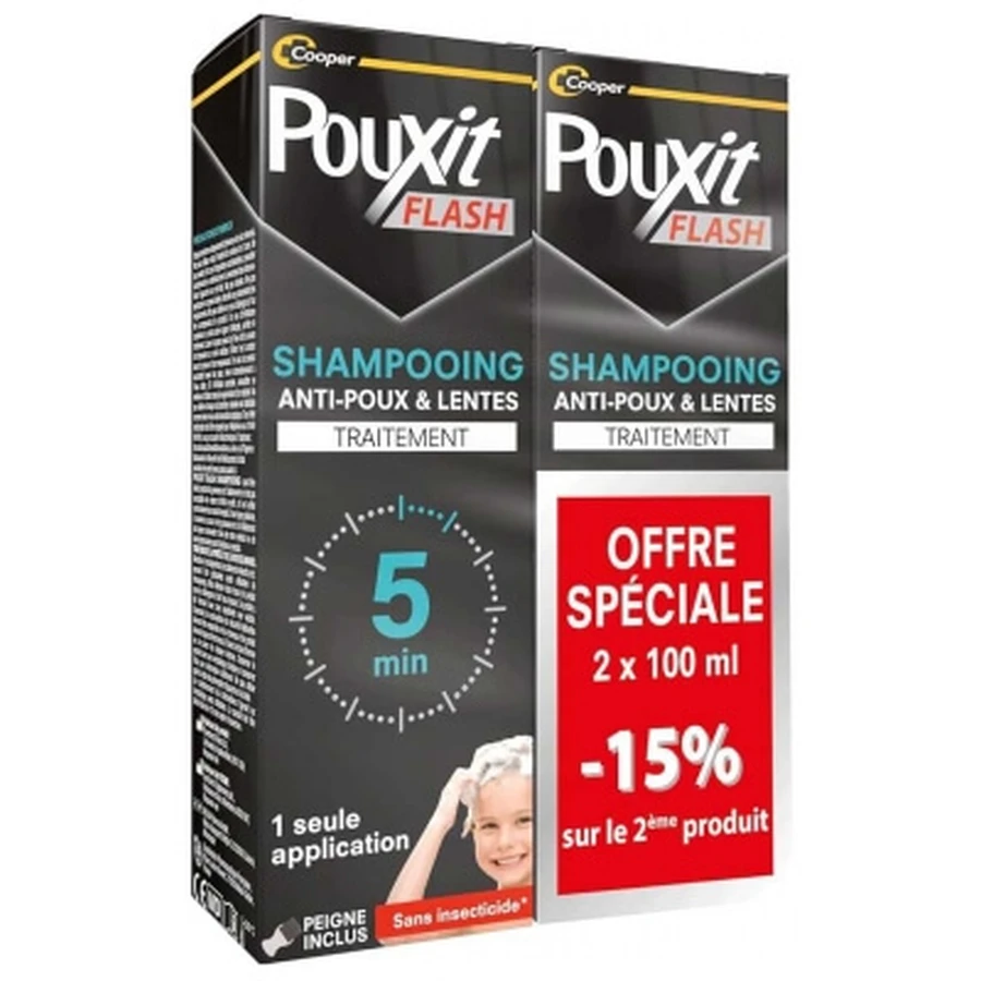 Pouxit Flash Anti-Lice and Nits Treatment Shampoo, 2 x 100 ml, Special Offer