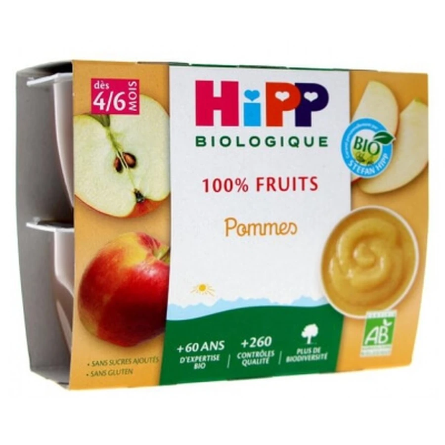 HiPP 100% Fruits Pommes dès 4/6 Mois Bio 4 Pots