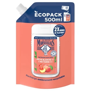 Gel de ducha extra suave de Le Petit Marseillais con melocotón blanco y nectarina ecológica, recambio ecológico, 500 ml