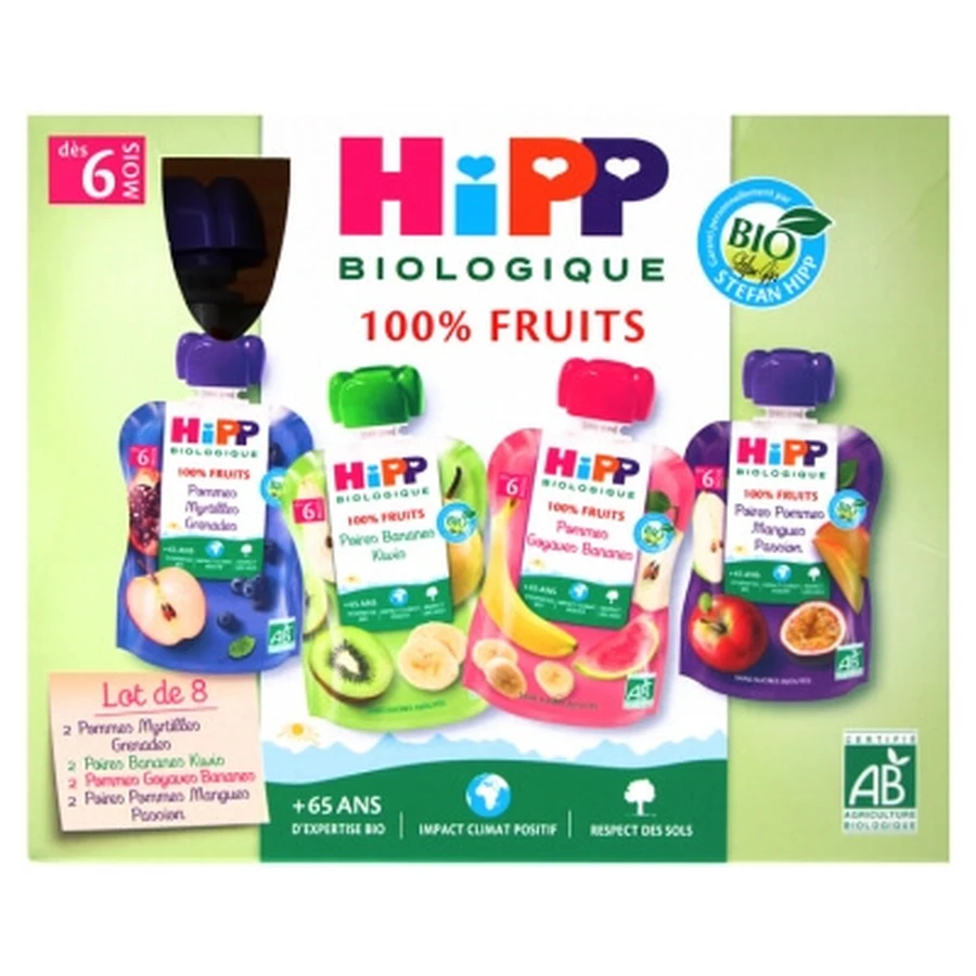 HiPP 100 % Obst (Bio) für Babys ab 6 Monaten, 8 Beutel