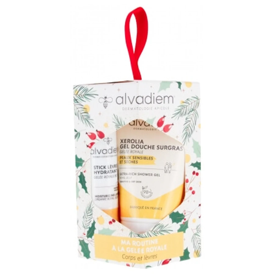 Alvadiem hydraterende lippenbalsem 4 g + Xerolia rijke douchegel 30 ml