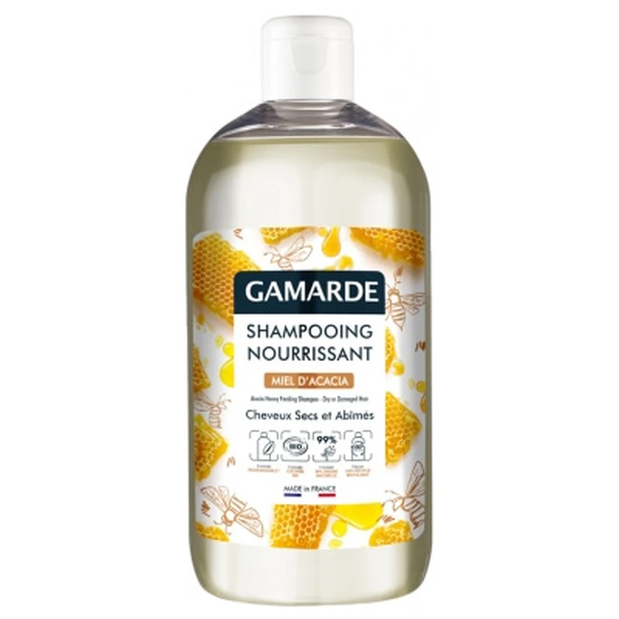 Champú nutritivo de miel de acacia Gamarde para cabello seco y dañado, ecológico, 500 ml