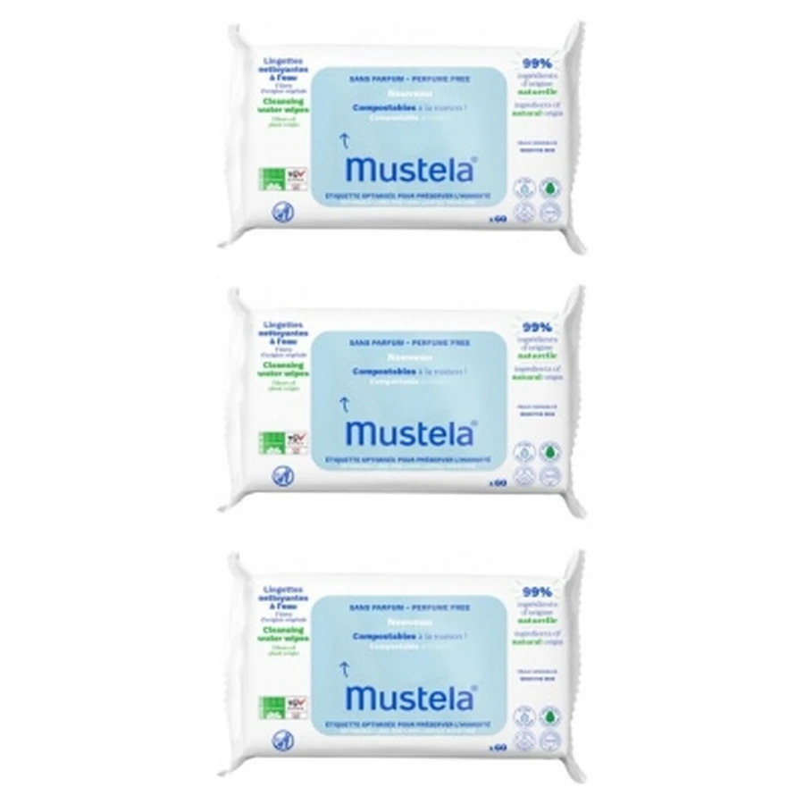 Mustela geurvrije, composteerbare reinigingsdoekjes, verpakking van 3 x 60 doekjes