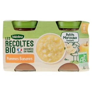 Blédina Les Récoltes Bio: manzanas y plátanos ecológicos, 2 tarros