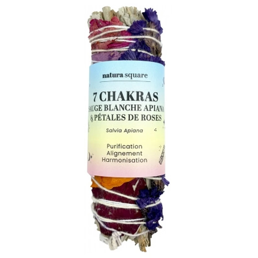 Natura Square 7 Chakra's: smudgestick met witte salie, apiana en rozenblaadjes