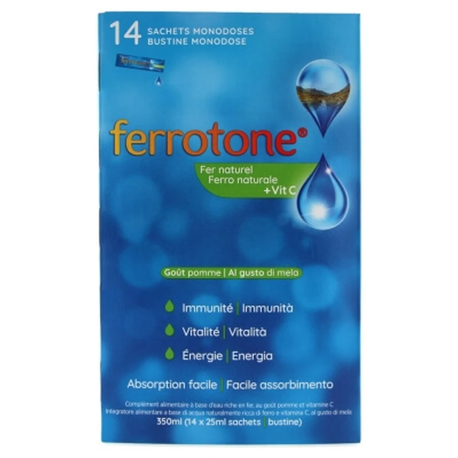 Ferrotone Natuurlijk ijzer + vitamine C, 14 zakjes
