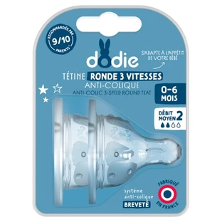 Dodie 2 tetinas redondas, 3 ajustes de caudal, anticólicos, caudal medio, 0-6 meses