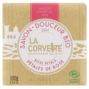 Jabón suave ecológico La Corvette con pétalos de rosa, 100 g