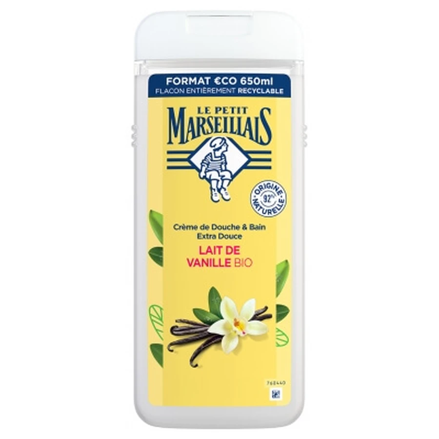 Le Petit Marseillais, crema de ducha y baño extra suave con leche de vainilla ecológica, 650 ml