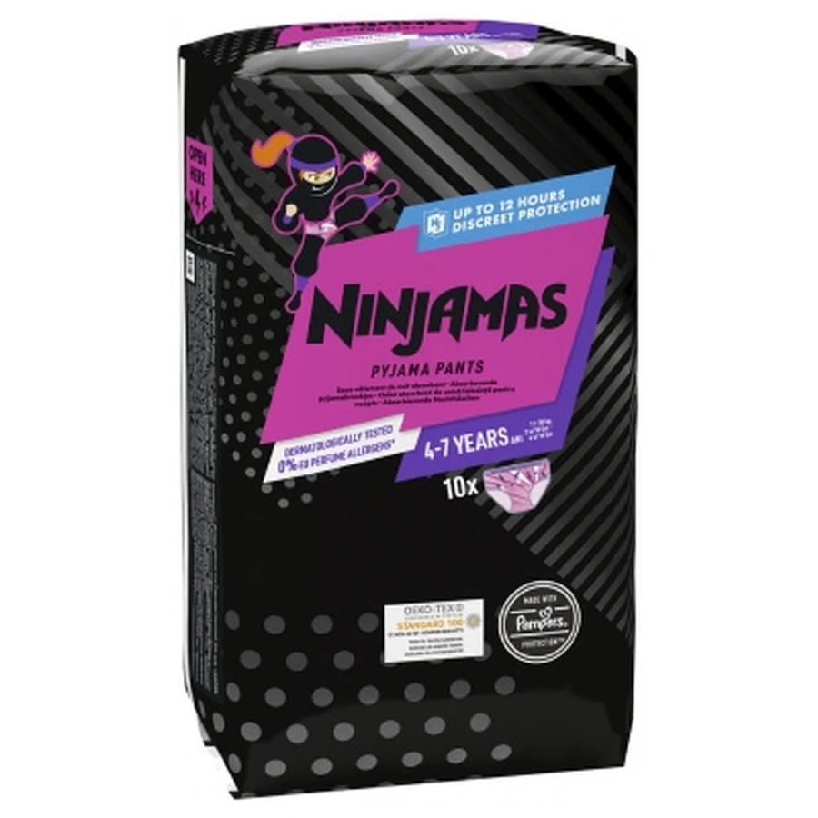 Ropa interior absorbente para la noche Pampers Ninjamas para niñas de 4 a 7 años (17–30 kg), paquete de 10 unidades