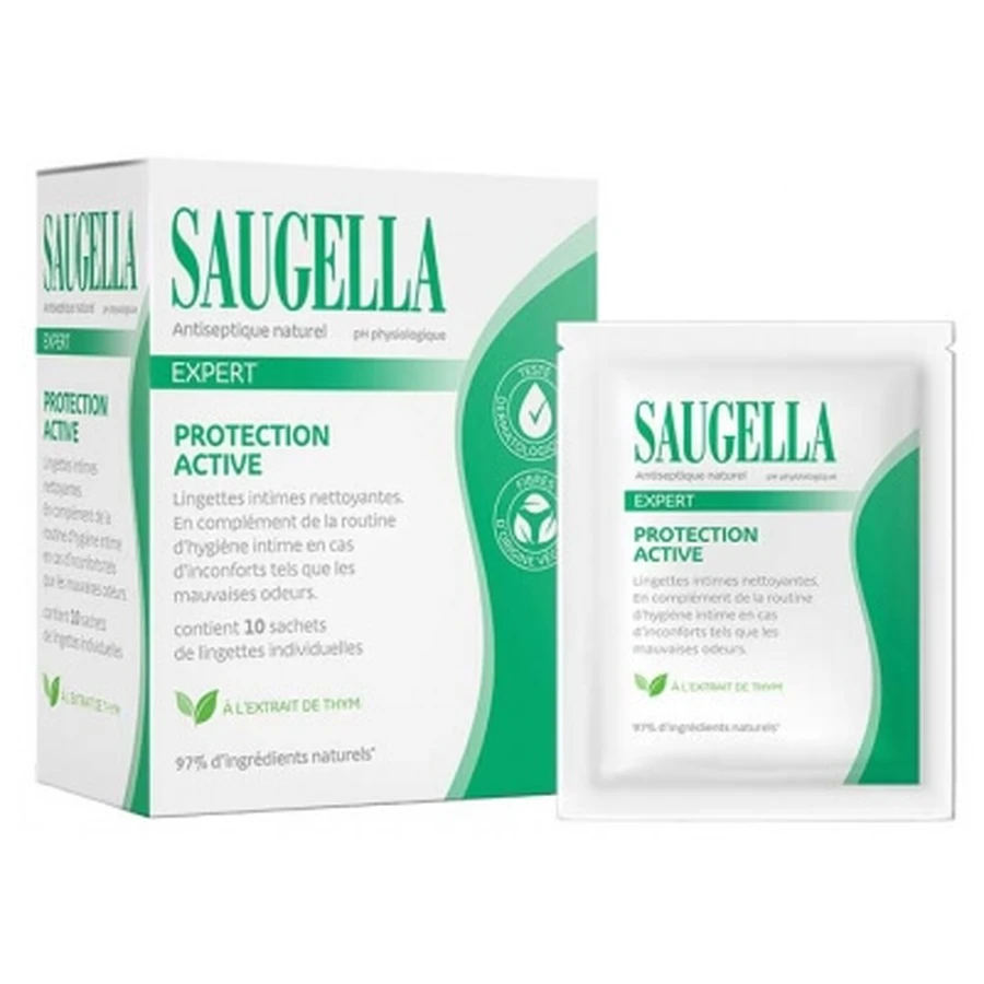 Saugella Expert Protection Active Lingettes Intimes Nettoyantes 10 Lingettes Individuelles