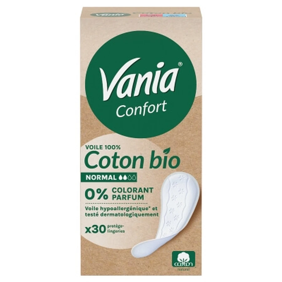 Salvaslips Vania Comfort de algodón orgánico, tamaño normal, 30 unidades
