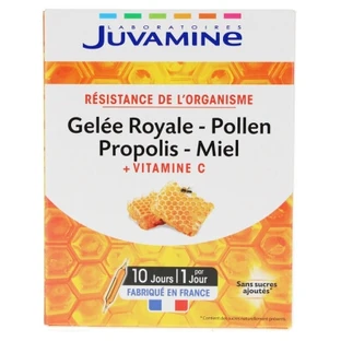 Juvamine: jalea real, polen, propóleo, miel y vitamina C, 10 ampollas