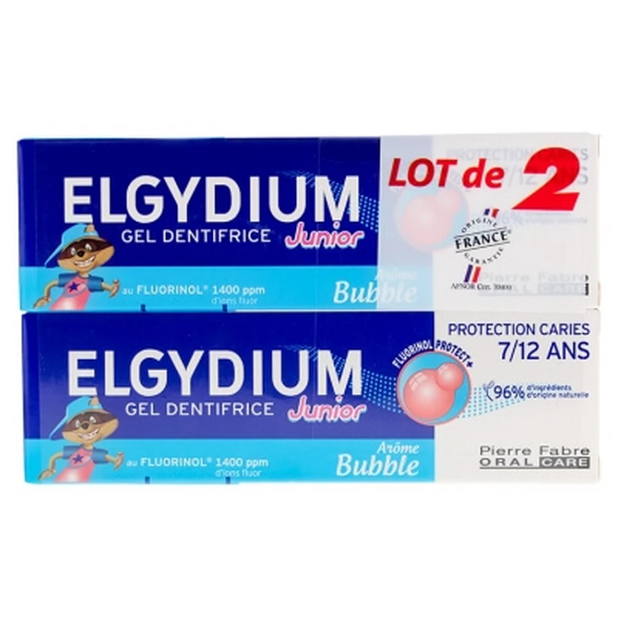 Elgydium Junior Toothpaste Gel for Cavity Protection (Ages 7–12) 2-Pack (50 ml each)