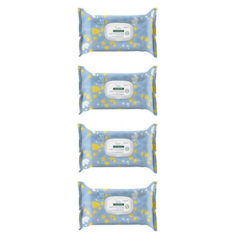 Klorane Bébé 70 Lingettes Nettoyantes Douces Lot de 4 x 70 Lingettes