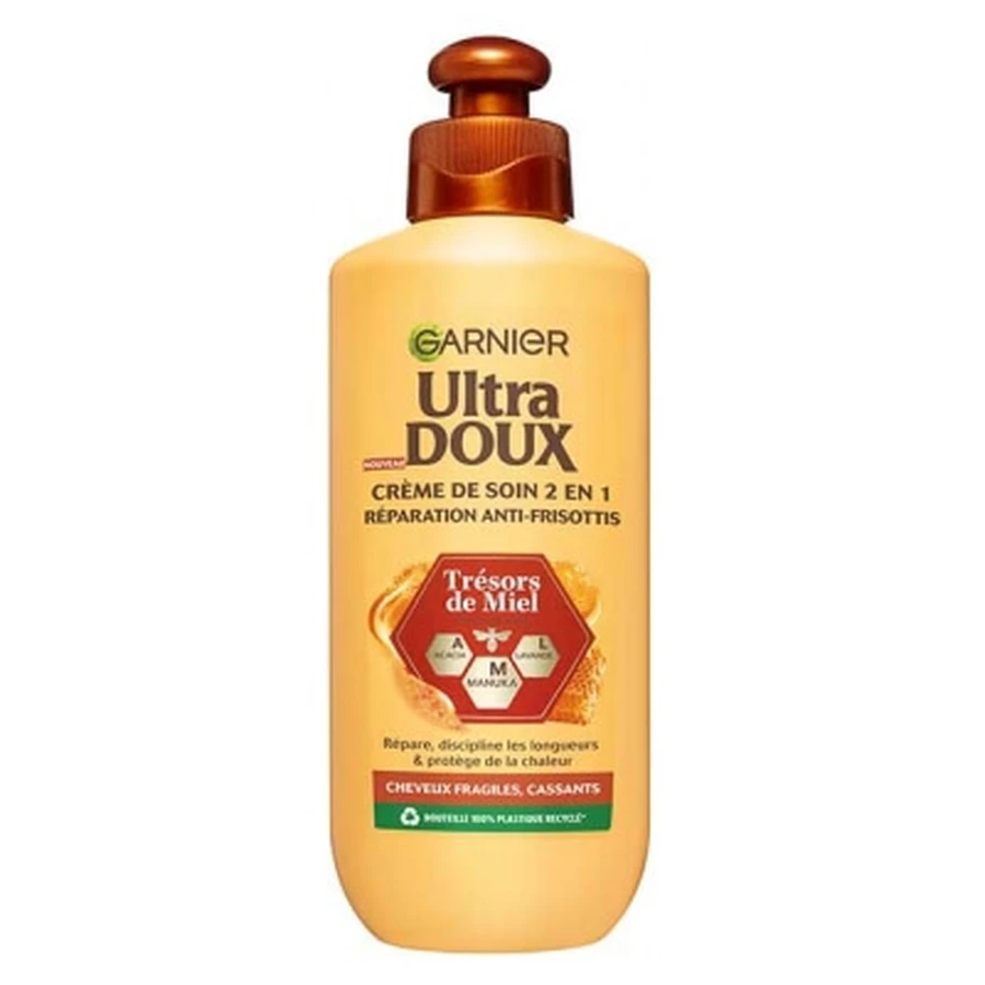 Garnier Ultra Doux 2 en 1 «Honey Treasure» - Crema hidratante reparadora antiencrespamiento, 200 ml
