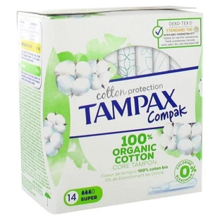 Tampax Compak Cotton Protection Super 100% Organic Cotton 14 Tampons