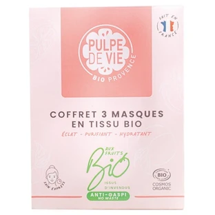 Pulpe de Vie Geschenkset: 3 Bio-Gesichtsmasken – reinigend, aufhellend und feuchtigkeitsspendend – 3 Masken