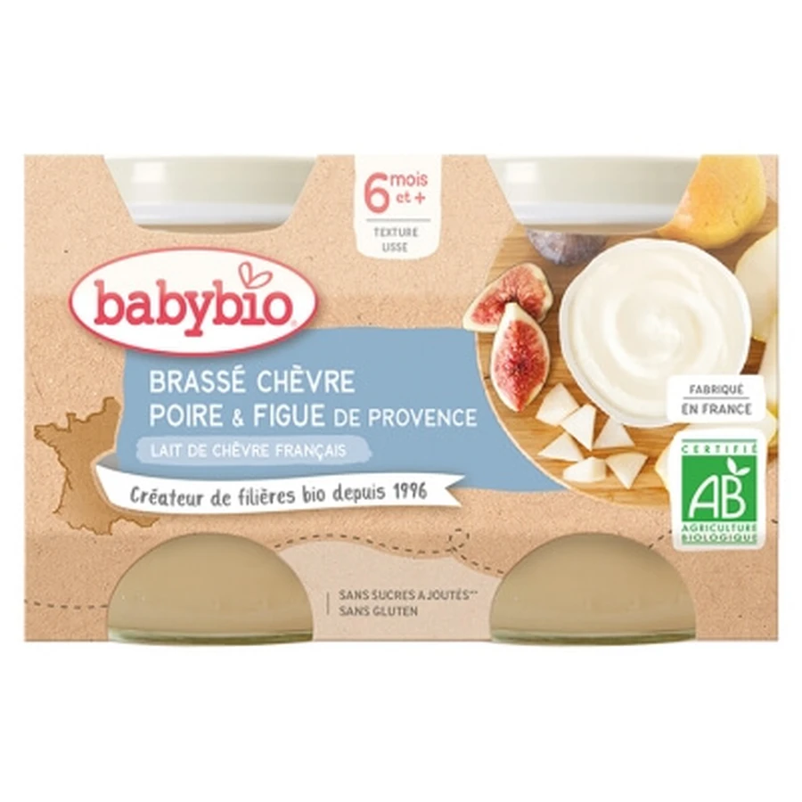Babybio Brassé Chèvre Poire Figue 6 Mois et + Bio 2 Pots de 130 g