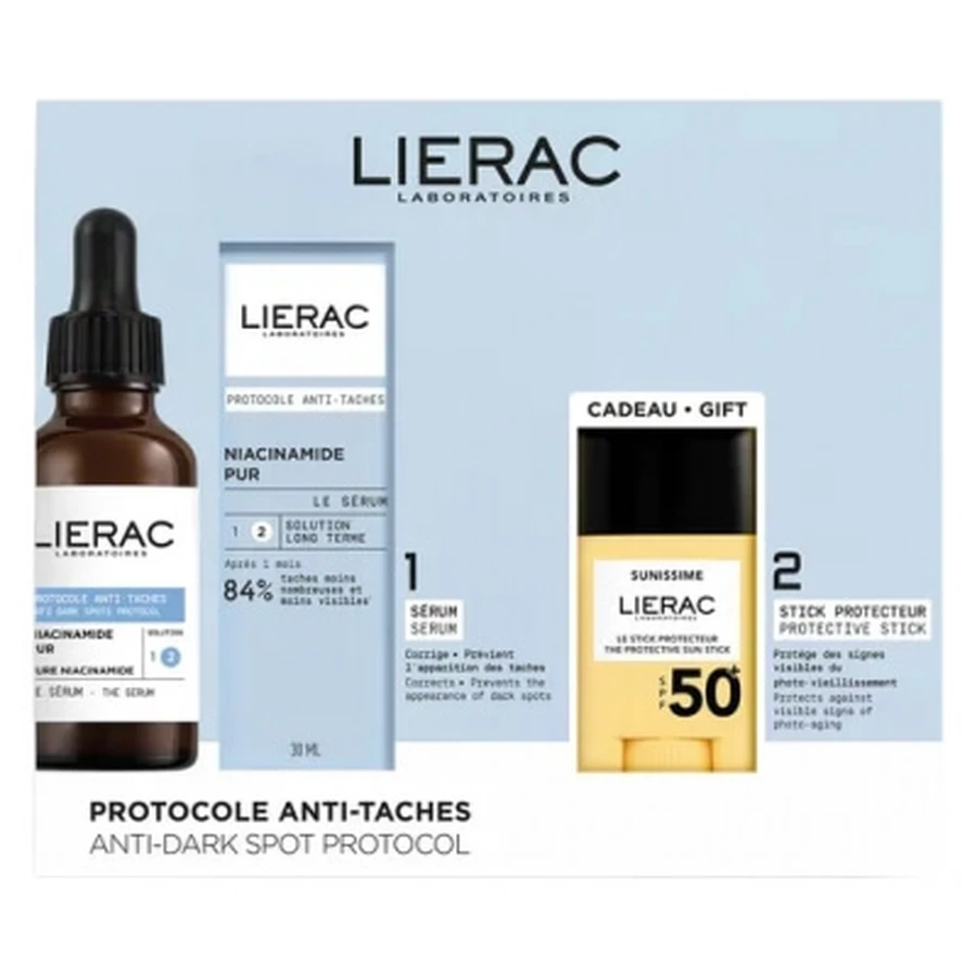 Lierac Protocole Pure Niacinamide Anti-Dark Spot Serum 30 ml + Sunissime gezichtsbeschermingsstick SPF50+ 10 g (gratis)