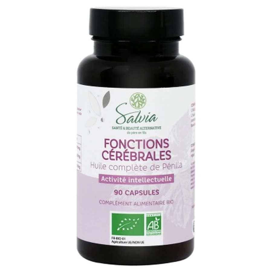 Salvia Nutrition Huile Complète de Périlla Fonctions Cérébrales Bio 90 Capsules