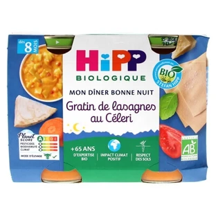 HiPP My Goodnight Dinner: Lasaña gratinada de apio, a partir de los 8 meses, ecológica, 2 tarros