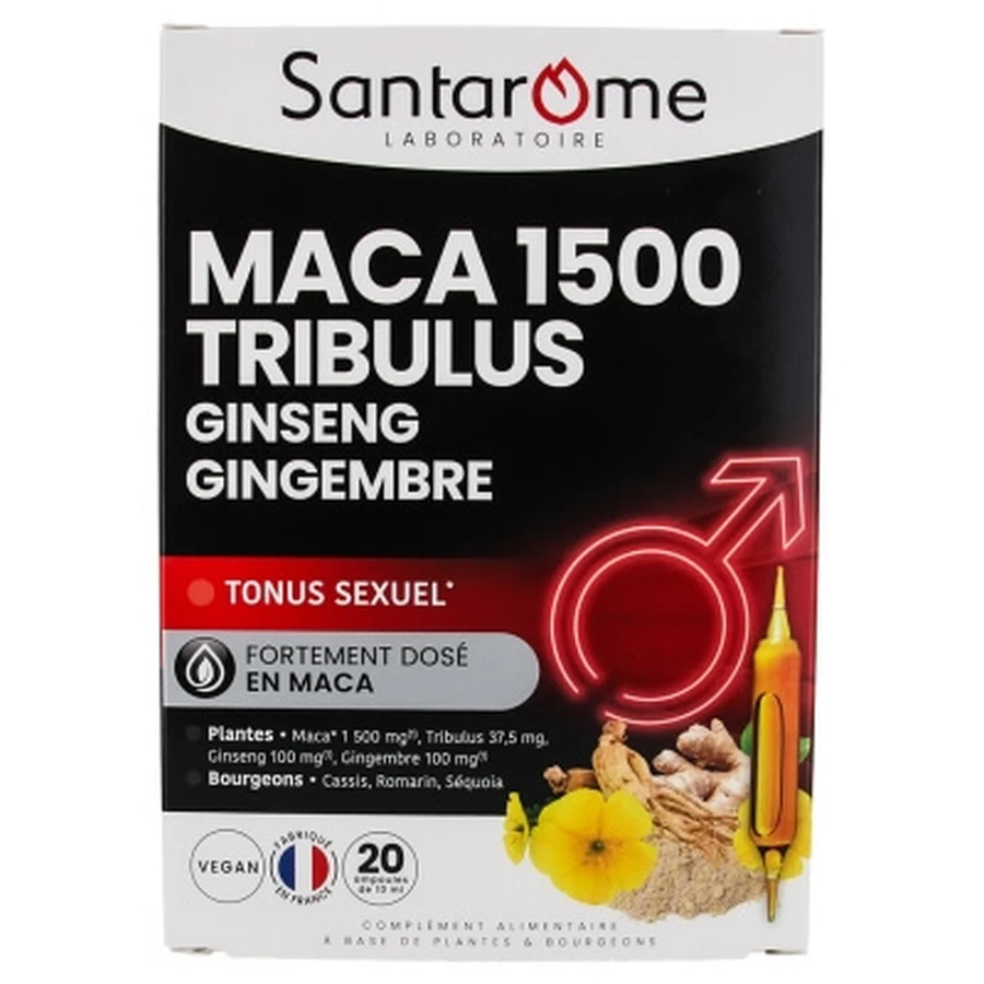 Santarome Maca 1500, Tribulus, Ginseng, Ginger—20 Ampoules