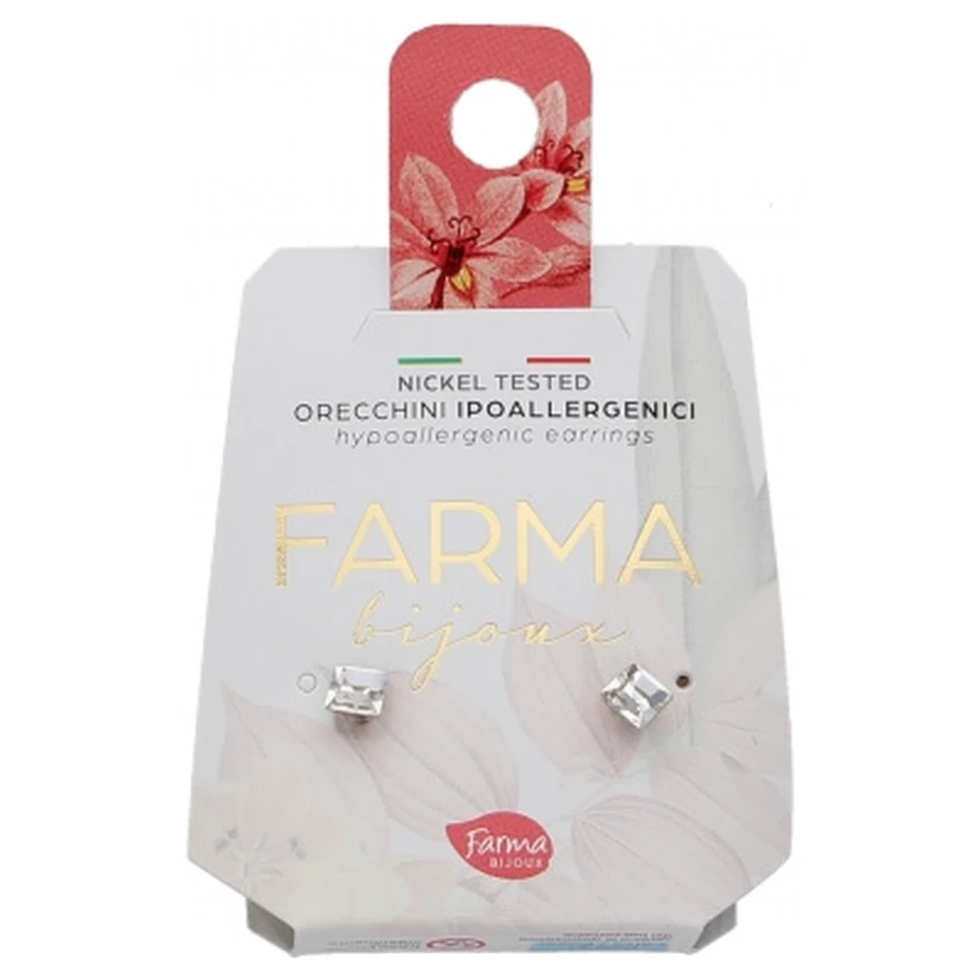 Farma Bijoux: Pendientes hipoalergénicos con cristales cuadrados, 4 mm