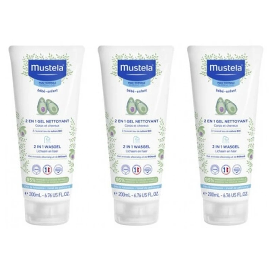 Mustela 2-in-1-Reinigungsgel mit Avocado, 3er-Pack à 200 ml