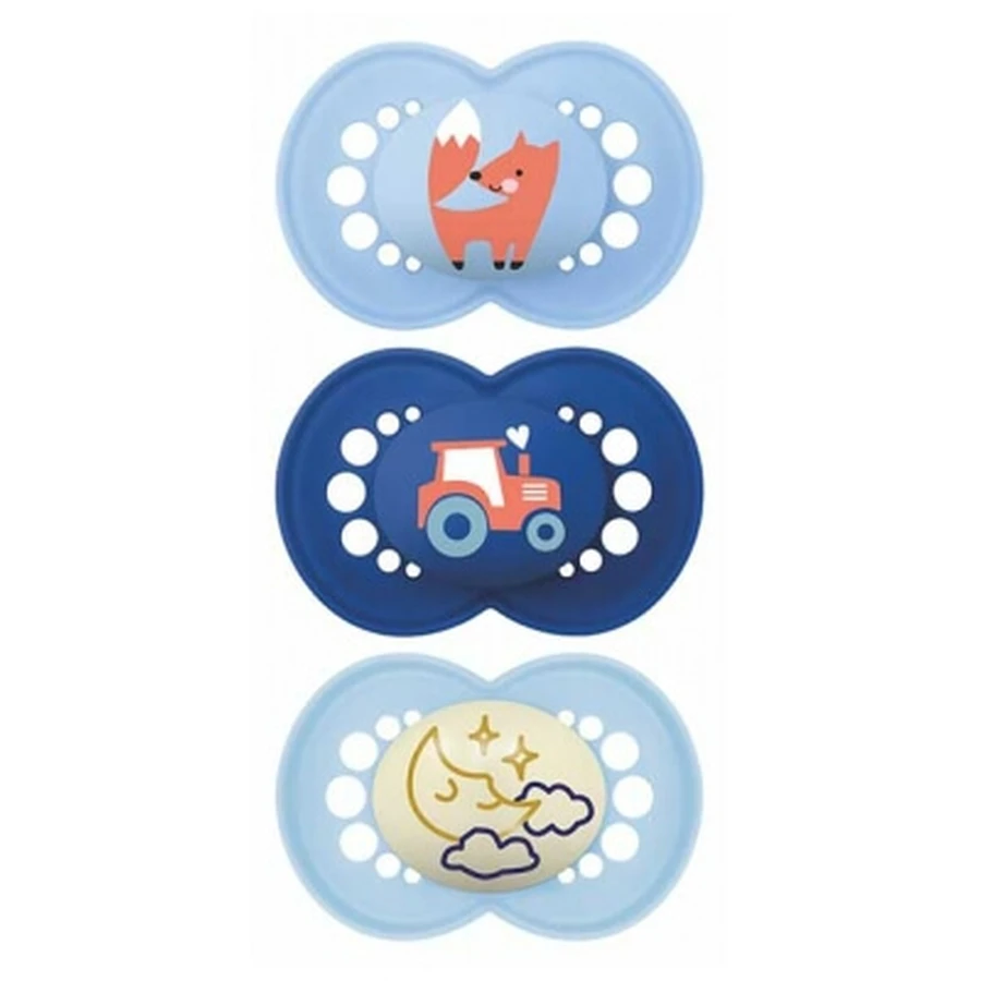 MAM: 2 chupetes «Original Natural» + 1 chupete «Original Nighttime» (a partir de los 18 meses)