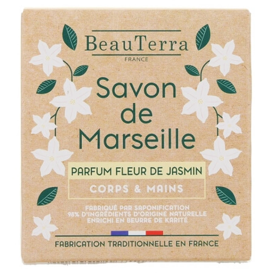 BeauTerra Feste Marseiller Seife mit Jasminblüten, 100 g