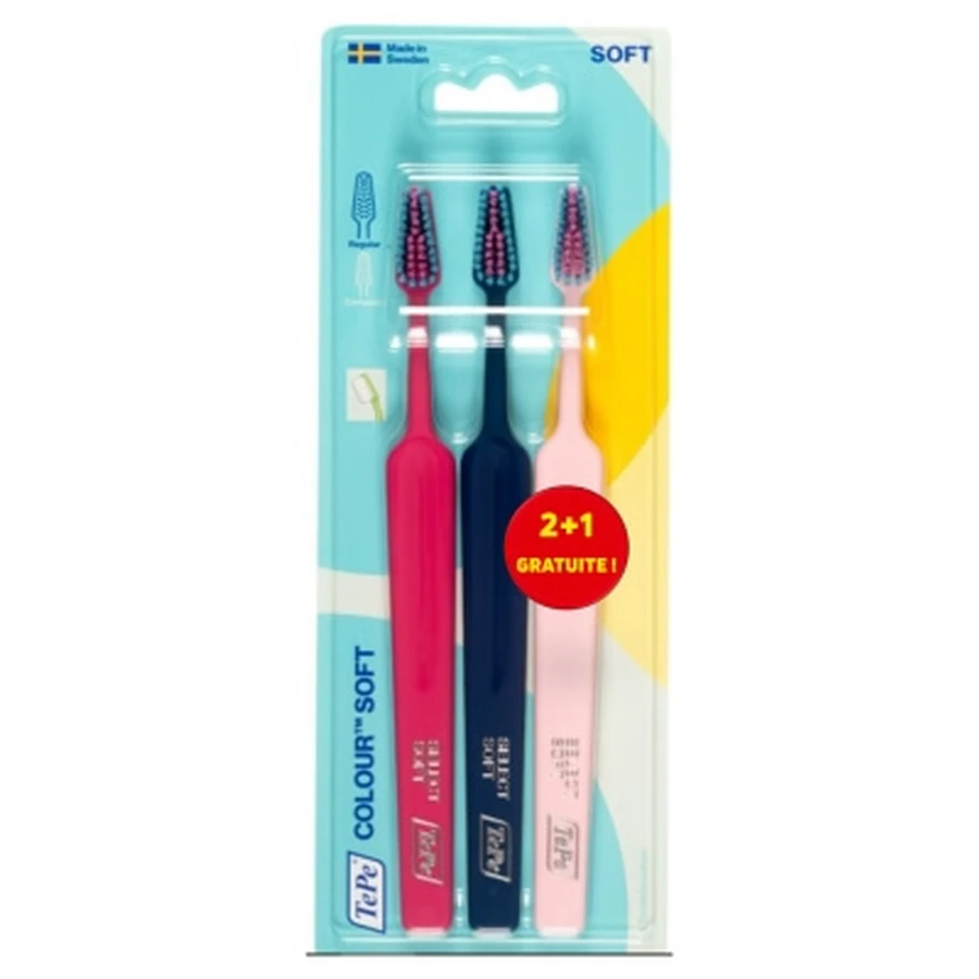 TePe Colour Soft Toothbrush, 2-Pack + 1 Free