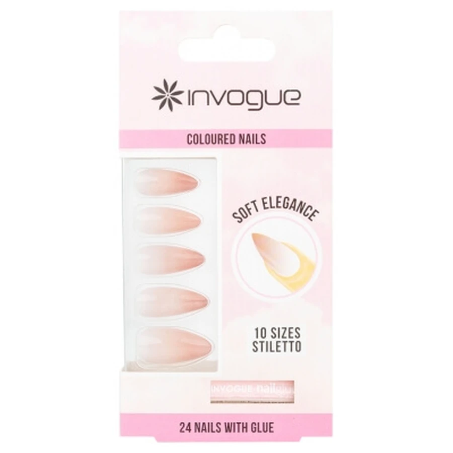 Uñas postizas de tacón de aguja con degradado rosa «Invogue 24»