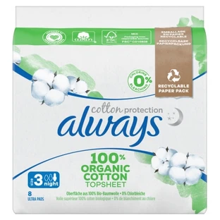 Always Cotton Protection 8 compresas higiénicas, talla 3, para la noche