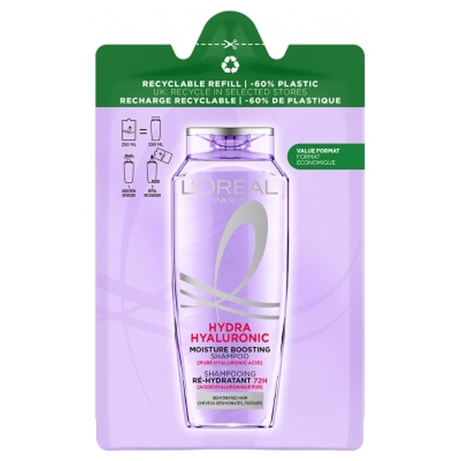 L'Oréal Paris Elseve Hyaluron Repulp Champú rehidratante de 72 horas, recambio ecológico, 250 ml