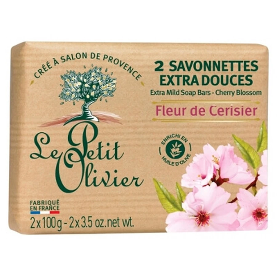 Le Petit Olivier Extra-milde Seifenstücke mit Kirschblüten, 2 x 100 g