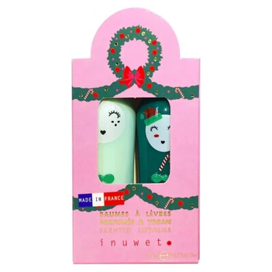 Bálsamos labiales perfumados Inuwet Duo con lentejuelas, manzana y cereza, 2 x 3,5 g