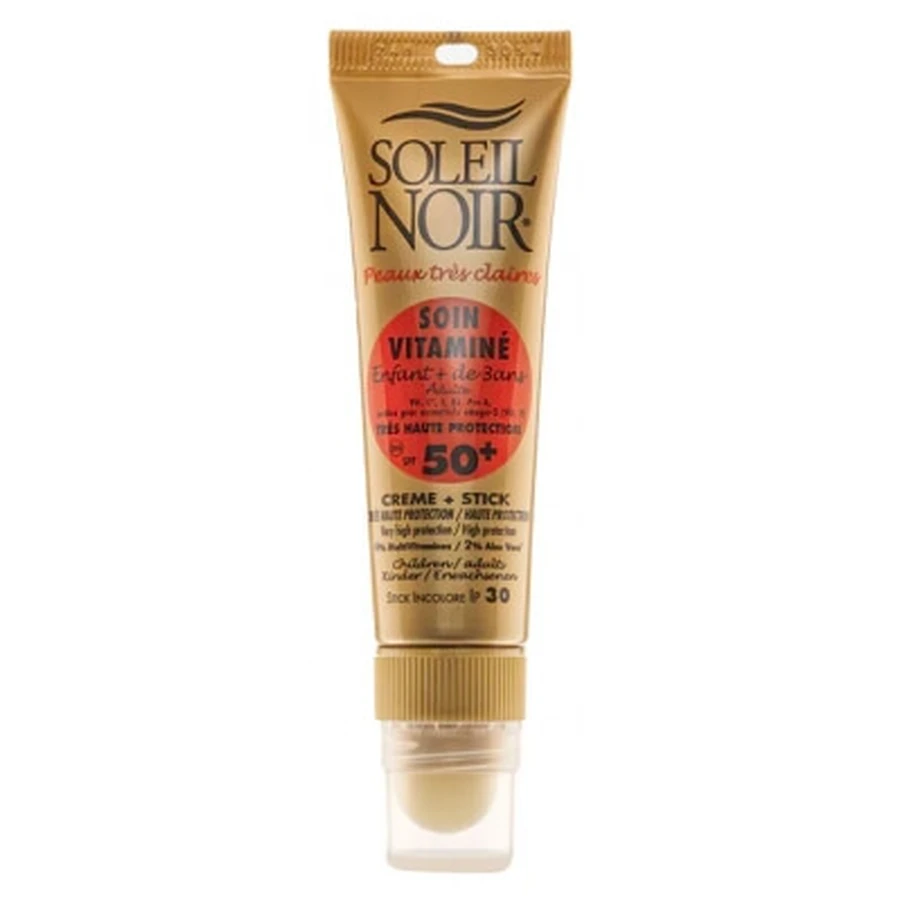 Soleil Noir dla dorosłych i dzieci – krem wzbogacony witaminami SPF 50, 20 ml + sztyft SPF 30, 2 g: ceny i cechy