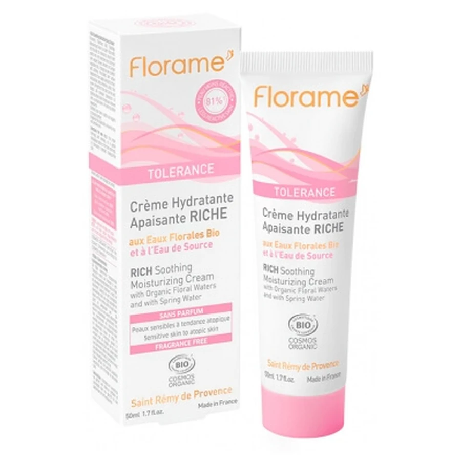 Florame Tolérance: Crema hidratante calmante y nutritiva ecológica, 50 ml