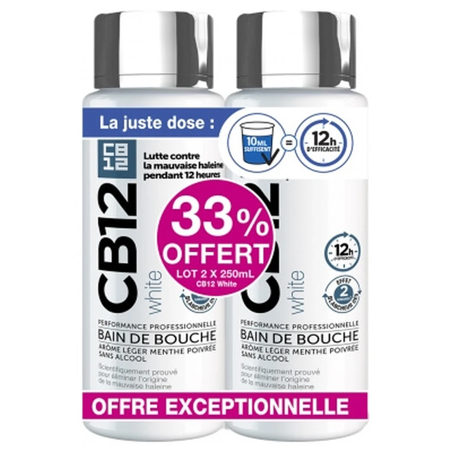 Enjuague bucal CB12 White de 12 horas, paquete de 2 (250 ml cada uno)