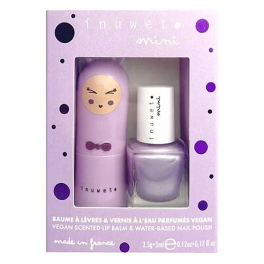 Inuwet Mini Lip Balm Set 3.5 g Marshmallow + Scented Water-Based Nail Polish 5 ml Blueberry