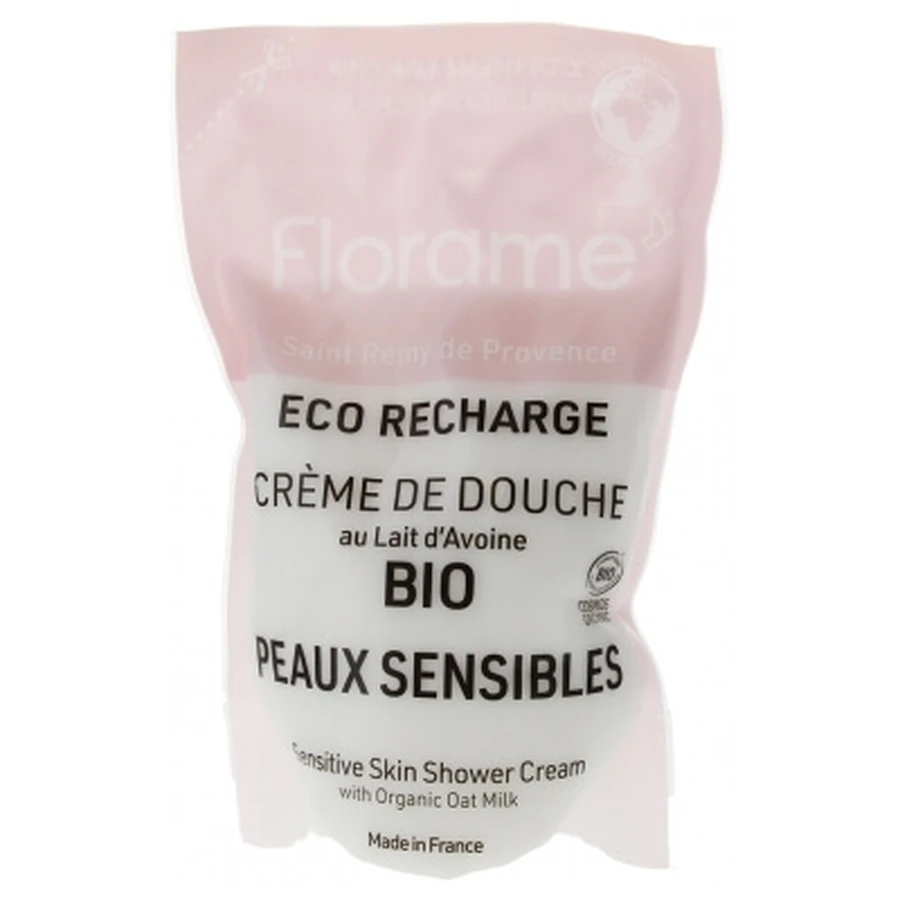 Crema de ducha Florame con leche de avena para piel sensible, recargable, ecológica, Eco-Refill, 700 ml