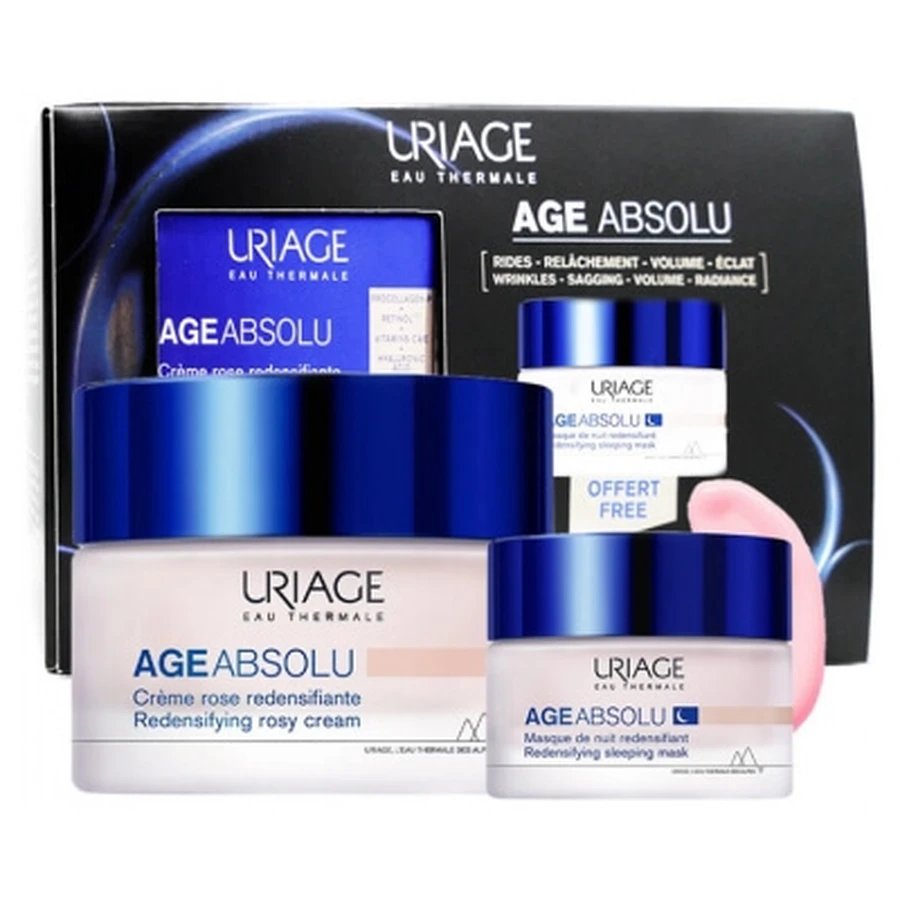 Crema redensificante de rosas Uriage Age Absolu, 50 ml + Mascarilla redensificante de noche de regalo, 15 ml