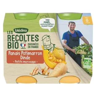 Blédina Biologische Oogst: Pastinaak, Butternutpompoen en Kalkoen — Voor baby’s vanaf 8 maanden — Biologisch — 2 potjes