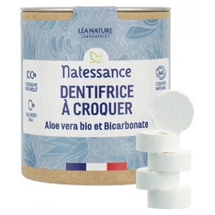 Natessance kauwbare tandpasta met biologische aloë vera en zuiveringszout, 80 tabletten